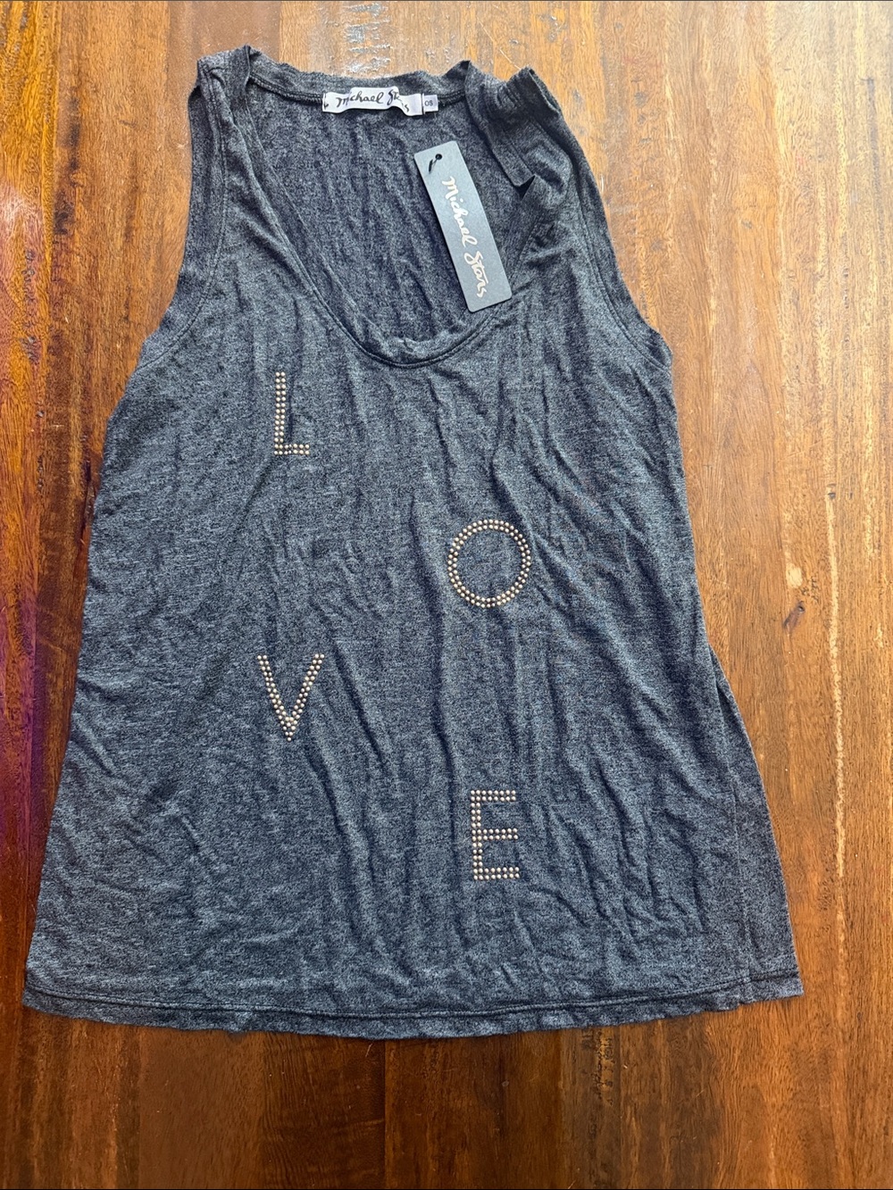 Michael Stars Charcoal Grey Studded LOVE Scoop Tank